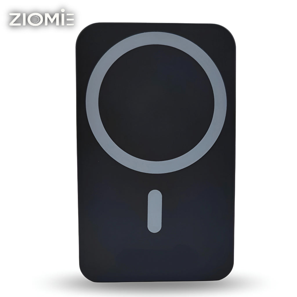 Ziome Magsafe Wireless Power bank 10000mAh 30Watt, In-built 2 Wire (Type C, Lightning), In-built Stand, Black