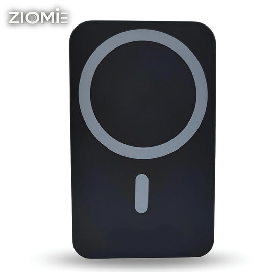 Ziome Magsafe Wireless Power bank 10000mAh 30Watt, In-built 2 Wire (Type C, Lightning), In-built Stand, Black