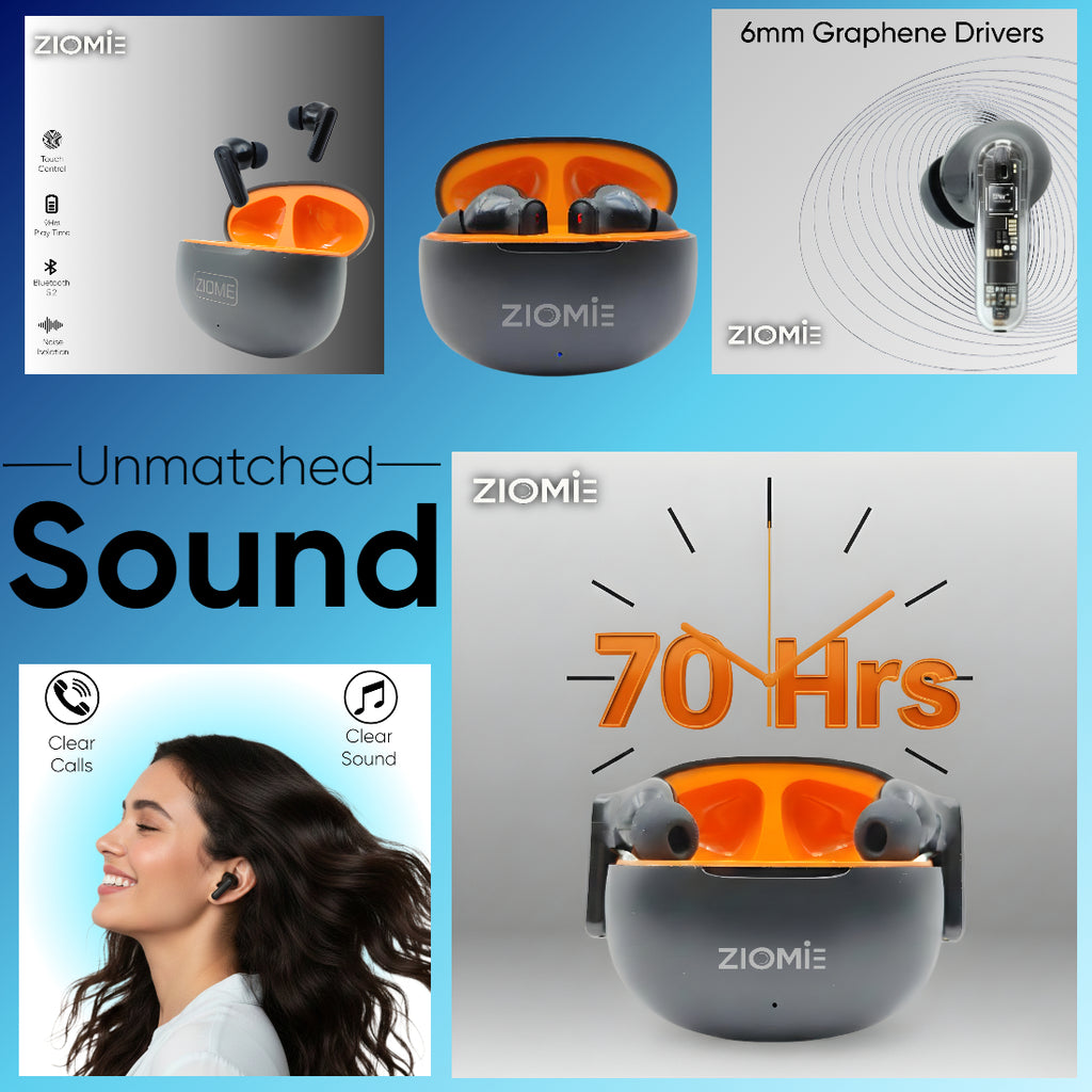 ZIOME Z1- Pro Bluetooth Earbuds (Black-Orange, True Wireless)