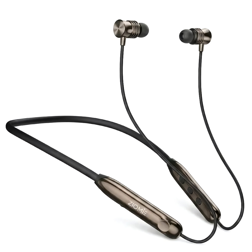 Ziome ZM-103 Neckband 72 Hours Standby time and 24 Hours Playtime Volume and Call Controller, metallic finish, Brown