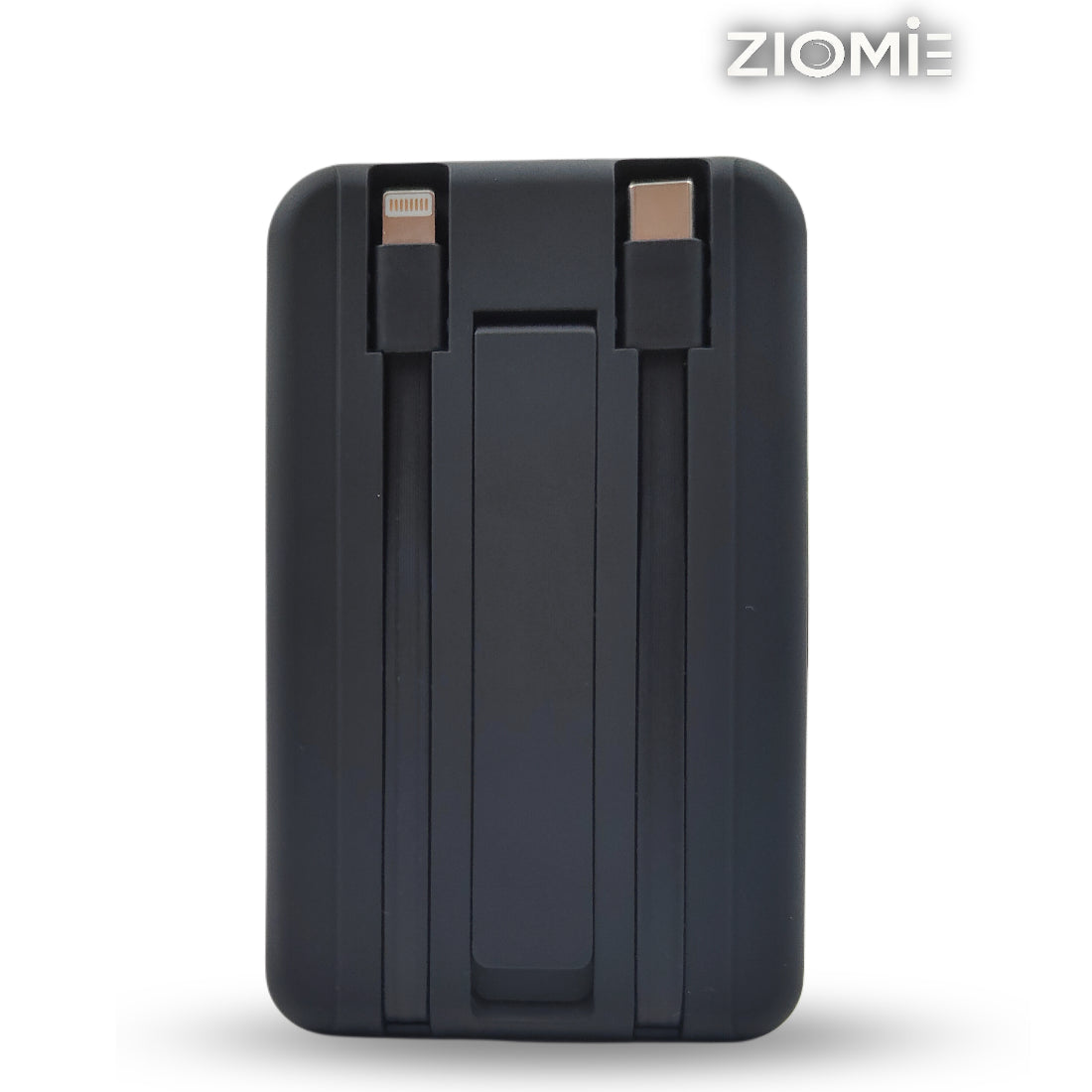 Ziome Magsafe Wireless Power bank 10000mAh 30Watt, In-built 2 Wire (Type C, Lightning), In-built Stand, Black