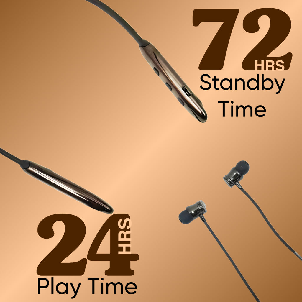 Ziome ZM-103 Neckband 72 Hours Standby time and 24 Hours Playtime Volume and Call Controller, metallic finish, Brown