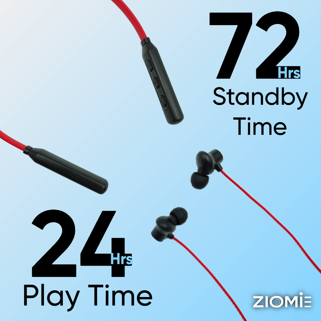 Ziome ZM-01 Neckband 72 Hours Standby time and 24 Hours Playtime Volume and Call Controller Red