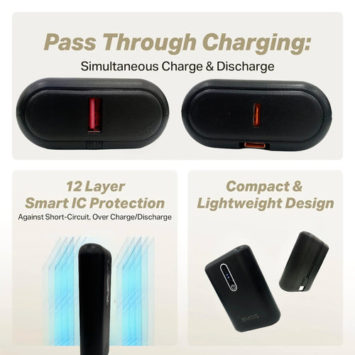 Ziome 1 Wire Power Bank 10000mAh , Charging Indicators, In-built Type-C Wire