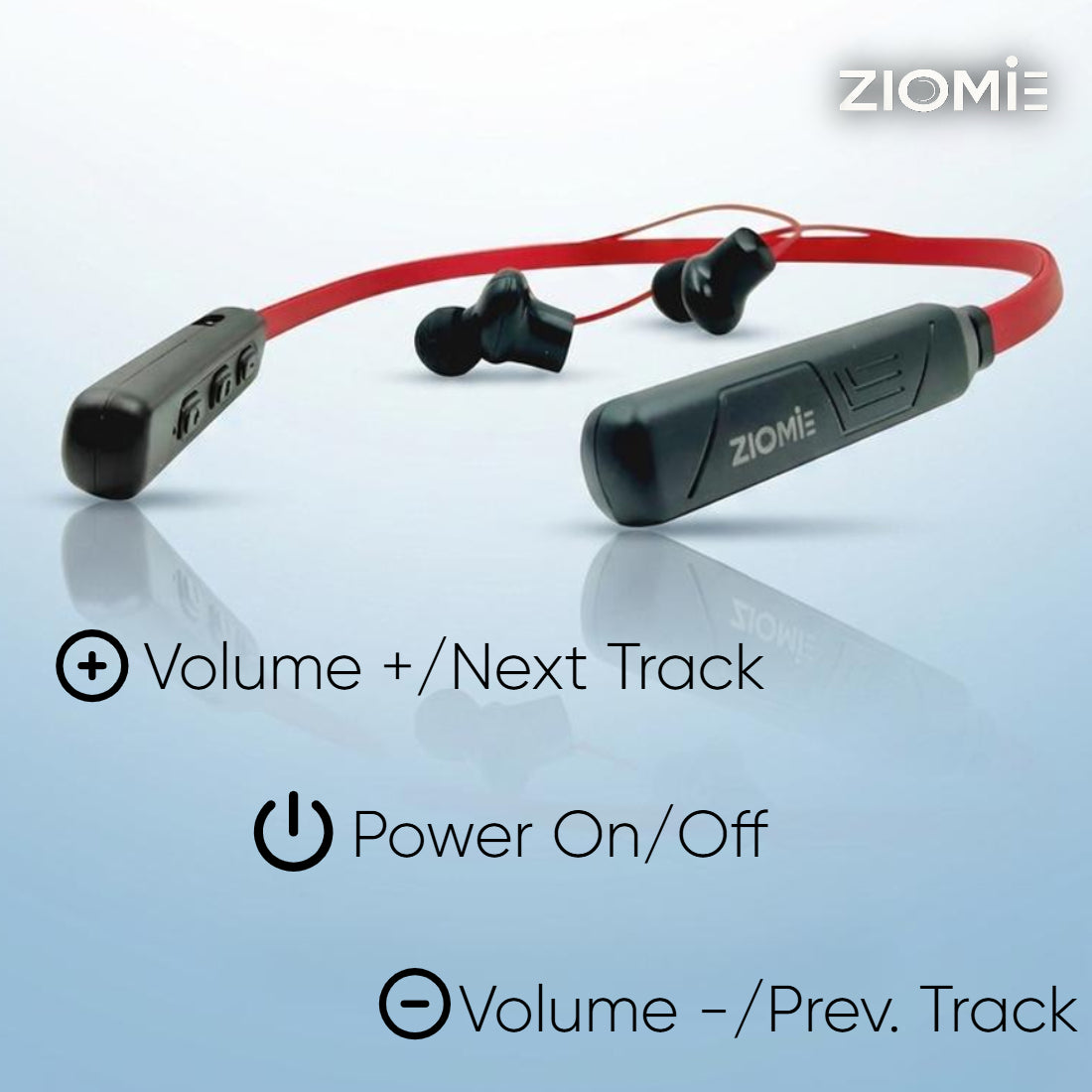 Ziome ZM-01 Neckband 72 Hours Standby time and 24 Hours Playtime Volume and Call Controller Red