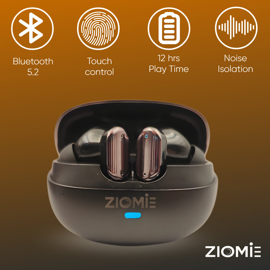 Ziome Z6 Pro Bluetooth Earbuds (Black-Purple, TWS)