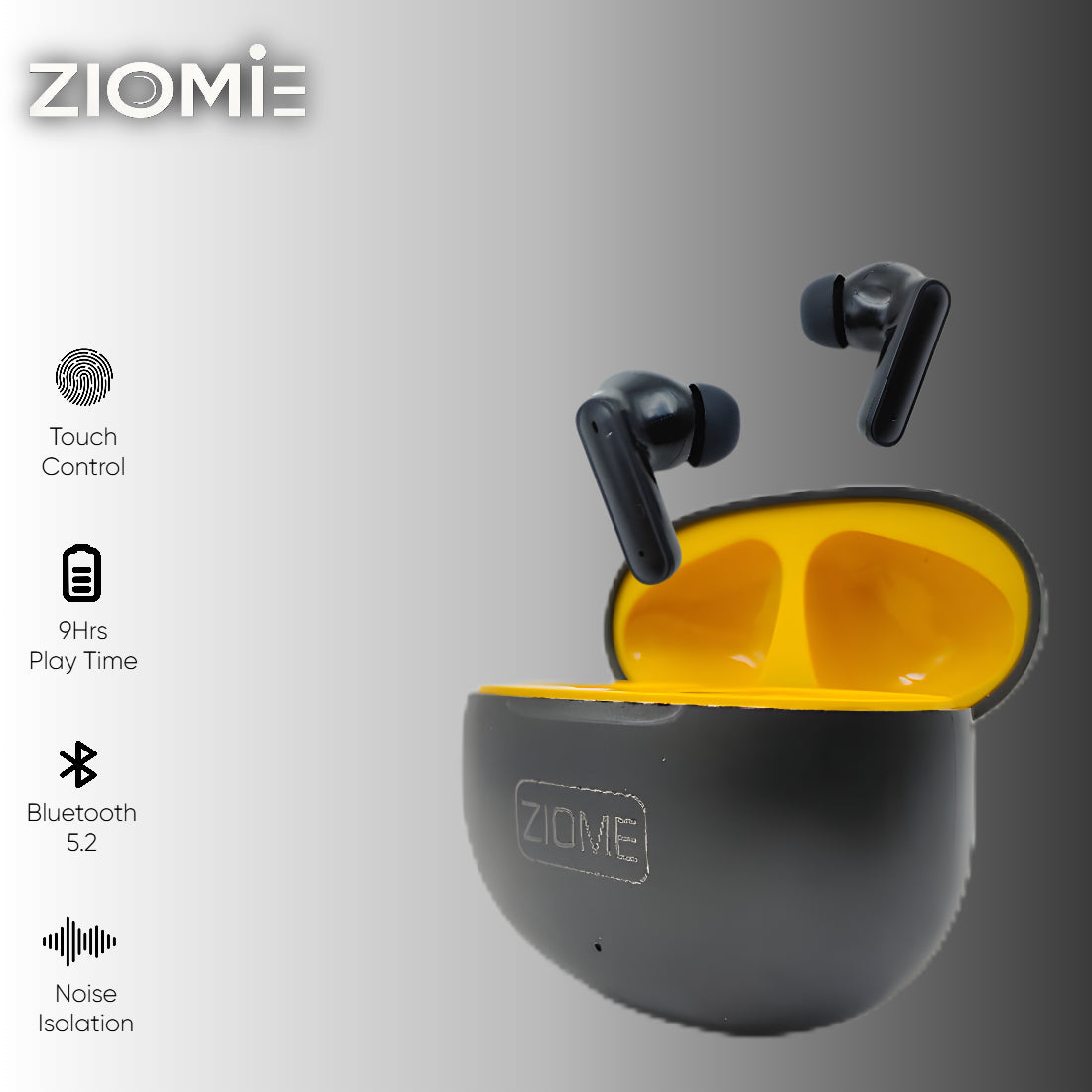 ZIOME Z1- Pro Bluetooth Earbuds (Black-Yellow, True Wireless)