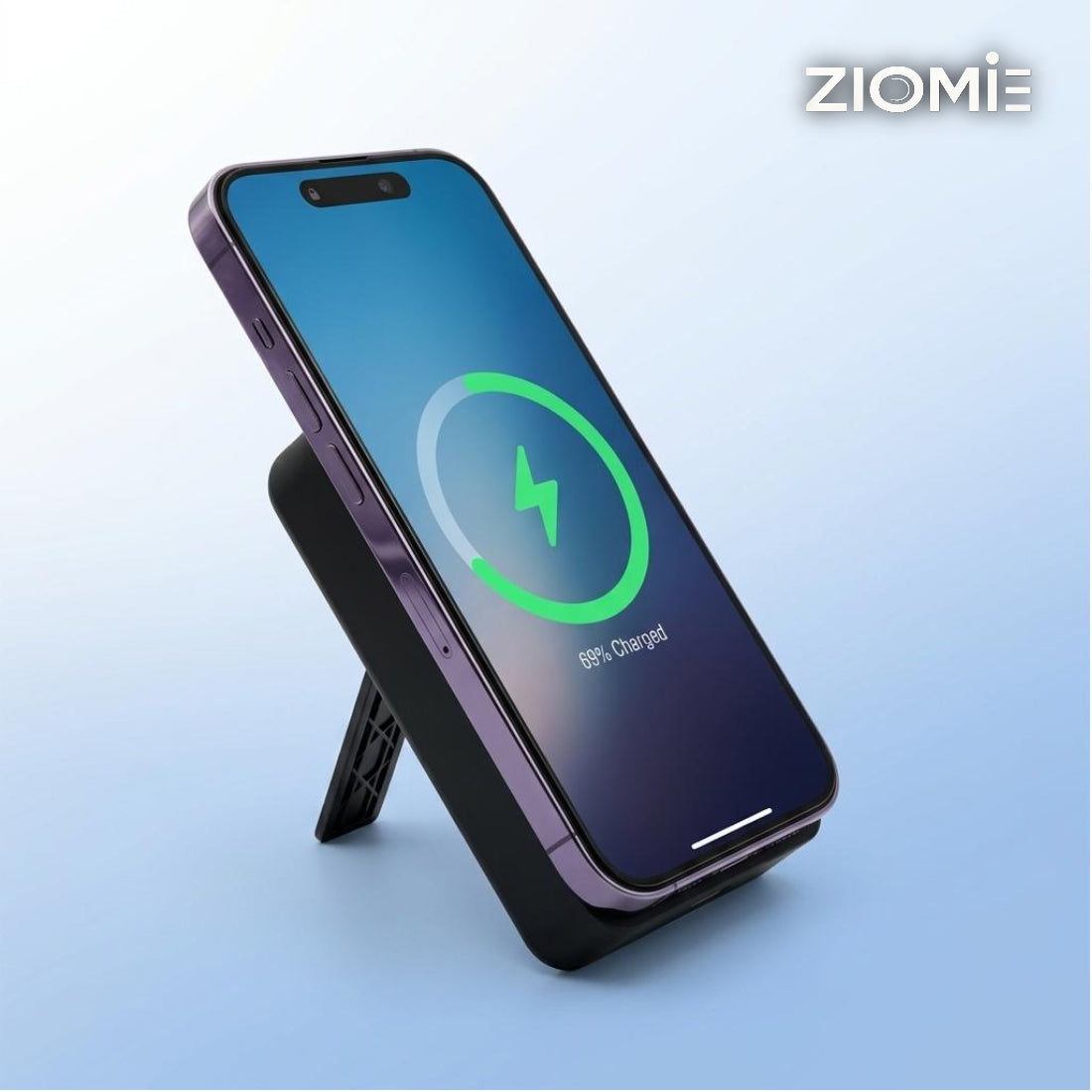 Ziome Magsafe Wireless Power bank 10000mAh 30Watt, In-built 2 Wire (Type C, Lightning), In-built Stand, Black