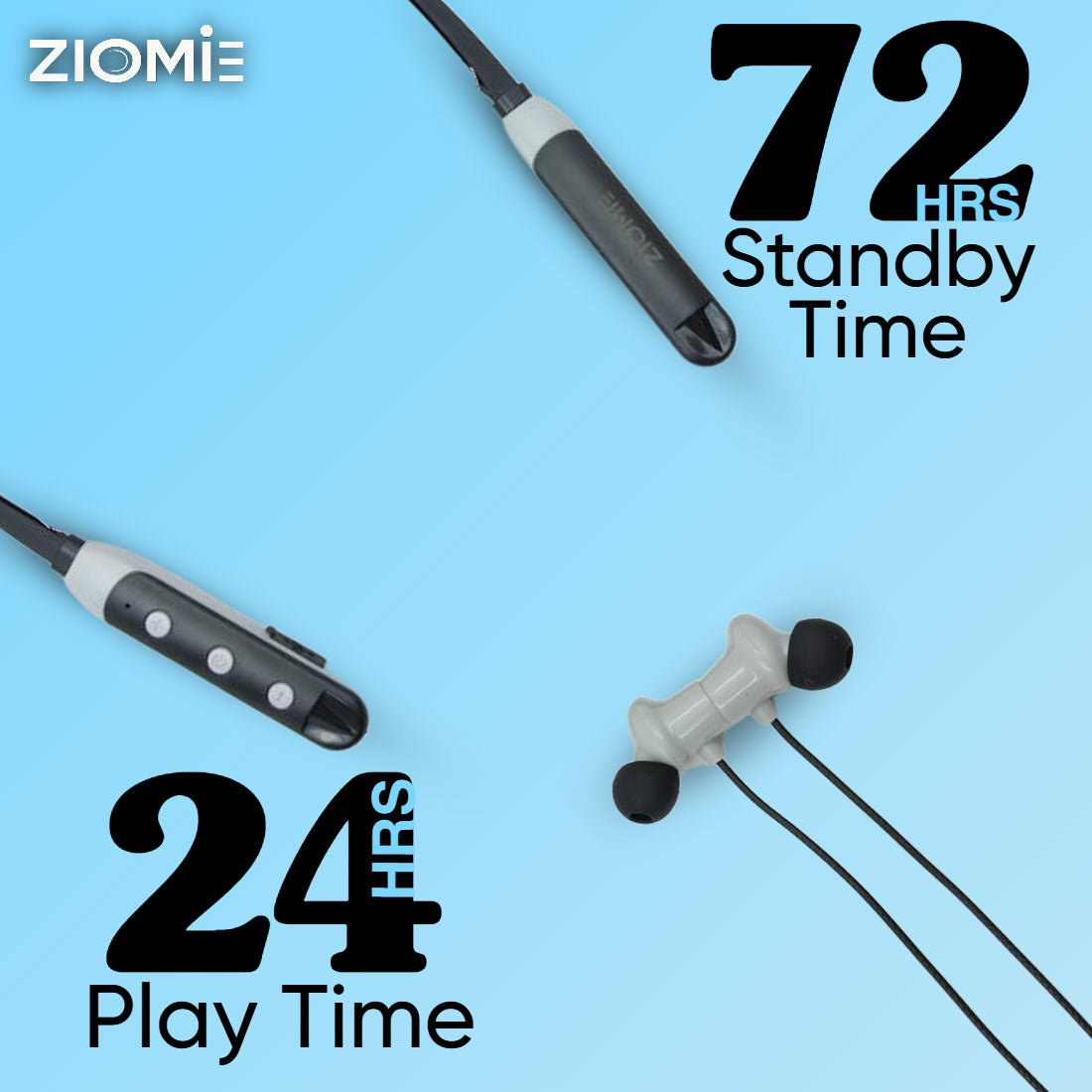 Ziome ZM-04 Neckband 72 Hours Standby time and 24 Hours Playtime Volume and Call Controller grey