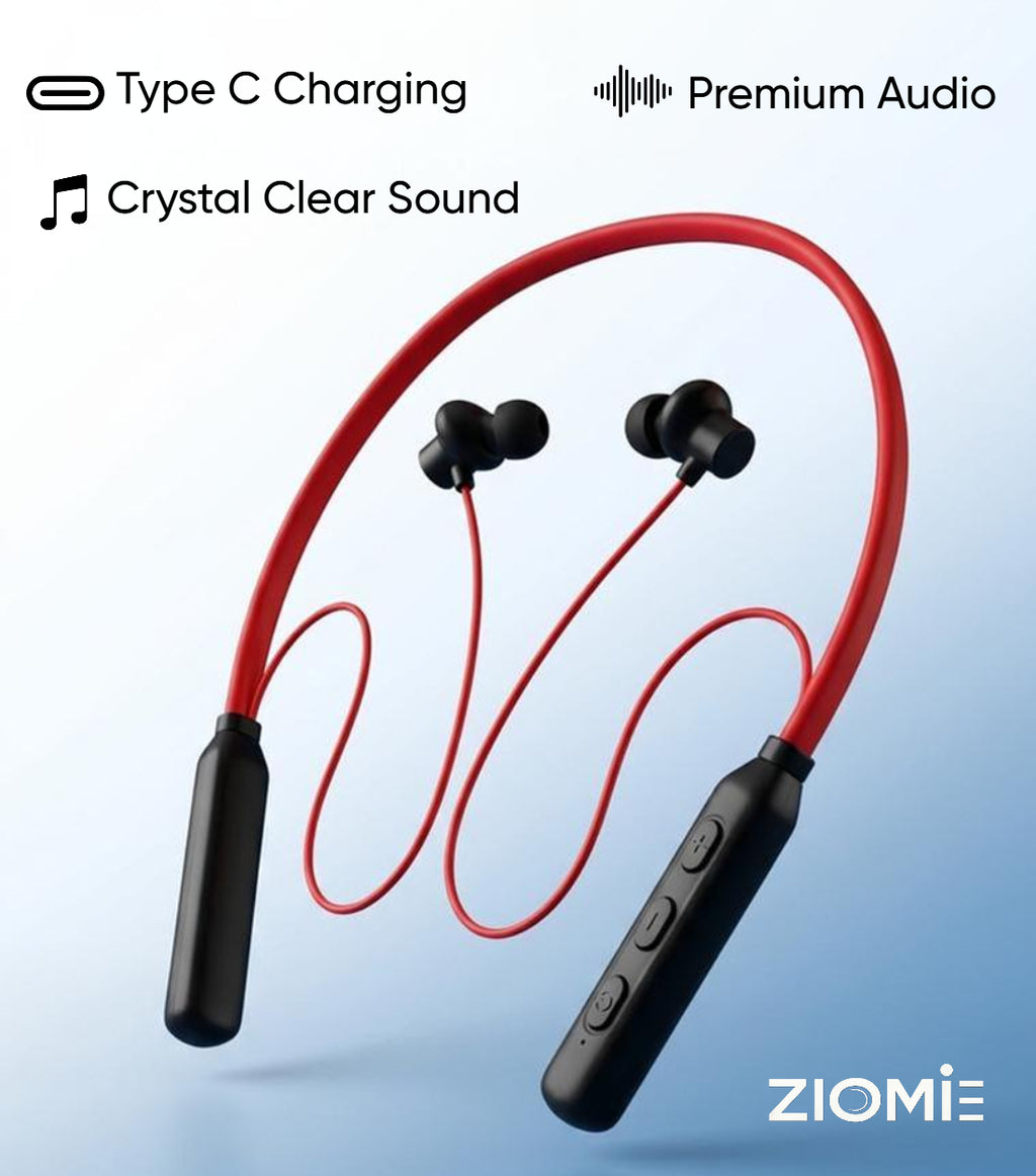Ziome ZM-01 Neckband 72 Hours Standby time and 24 Hours Playtime Volume and Call Controller Red