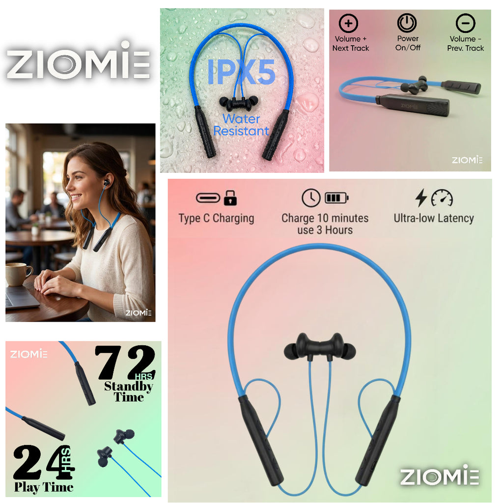 Ziome ZM-05 Neckband 72 Hours Standby time and 24 Hours Playtime Volume and Call Controller Orange-Black