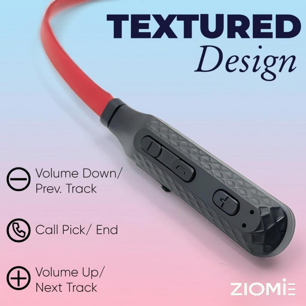 Ziome ZM-02 Neckband 72 Hours Standby time and 24 Hours Playtime Volume and Call Controller Red-Black