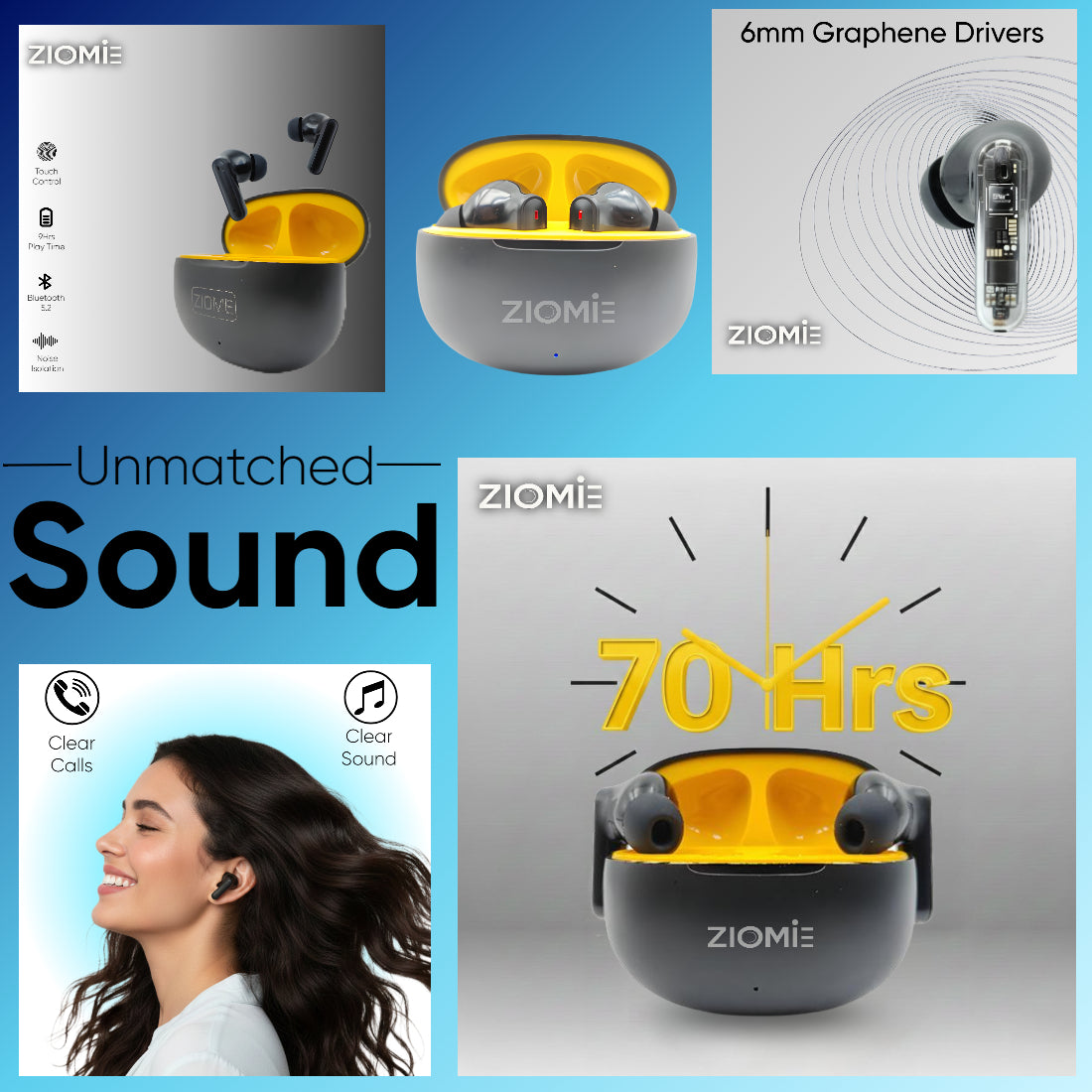 ZIOME Z1- Pro Bluetooth Earbuds (Black-Yellow, True Wireless)