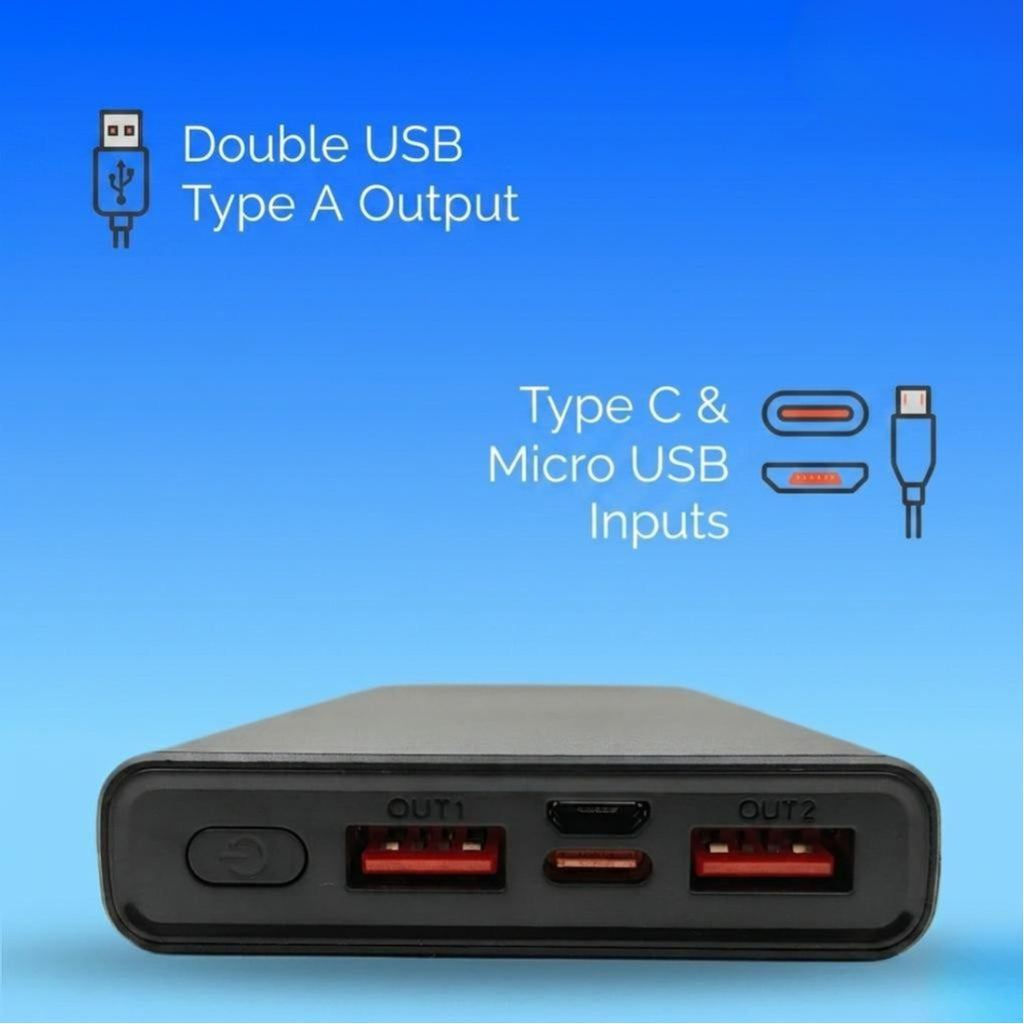Ziome Digital Power Bank, 10000mAh,  22.5Watt, Type-C, Micro, USB, Black