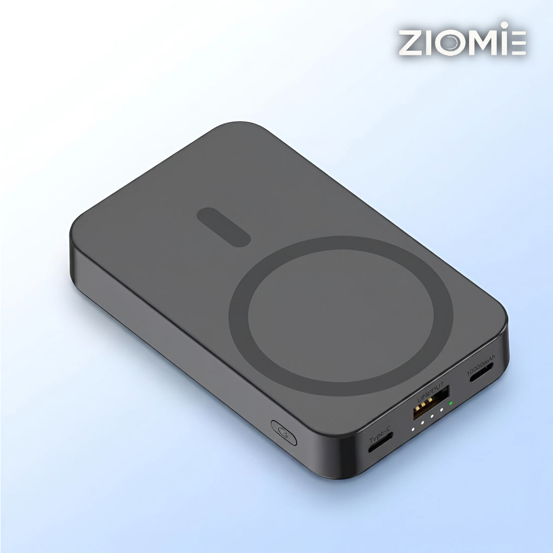 Ziome Magsafe Wireless Power bank 10000mAh 30Watt, In-built 2 Wire (Type C, Lightning), In-built Stand, Black