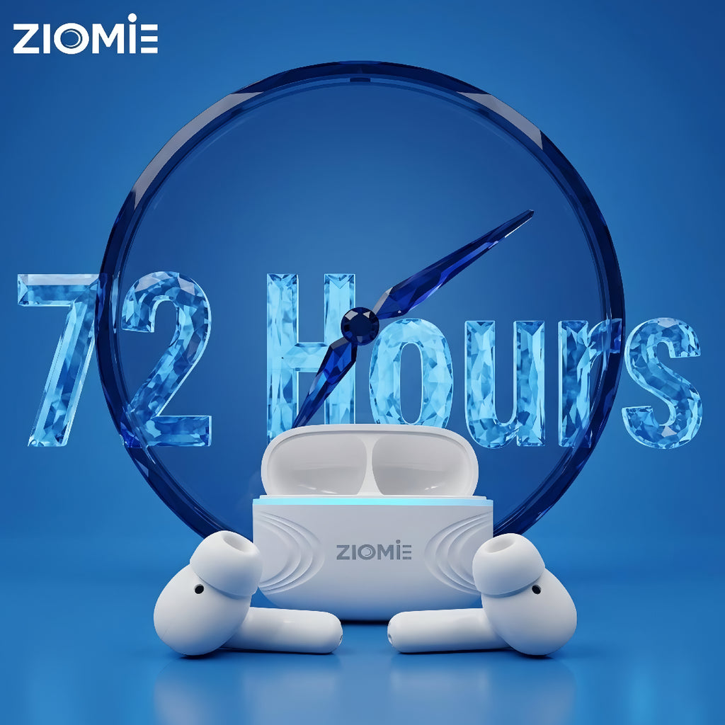 Ziome AIR True Wireless Earbuds with 72 Hours Standby Time, Deep Bass, Fast Charging & IPX4 Water Resistance  White