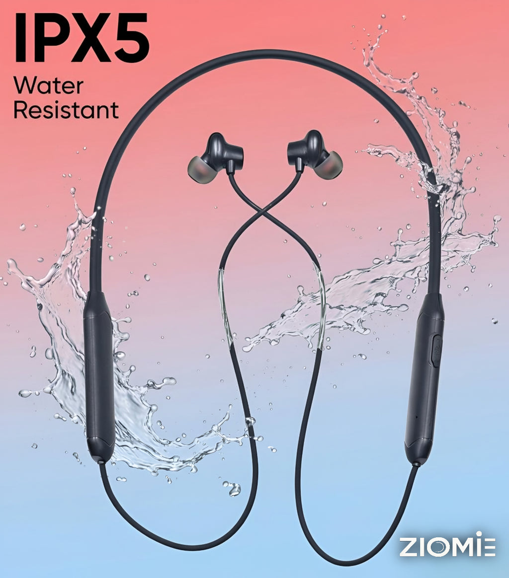 Ziome ZM-102 Neckband , 120 Hours Standby Time, 48 hours, Bluetooth 5.2, Volume and Call Control, Black