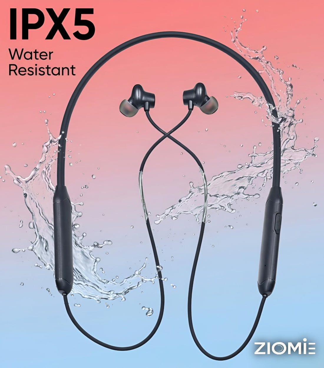 Ziome ZM-102 Neckband , 120 Hours Standby Time, 48 hours, Bluetooth 5.2, Volume and Call Control, Black