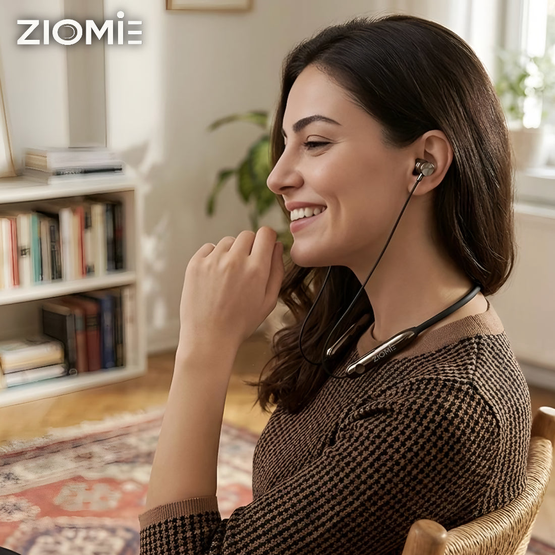 Ziome ZM-103 Neckband 72 Hours Standby time and 24 Hours Playtime Volume and Call Controller, metallic finish, Brown