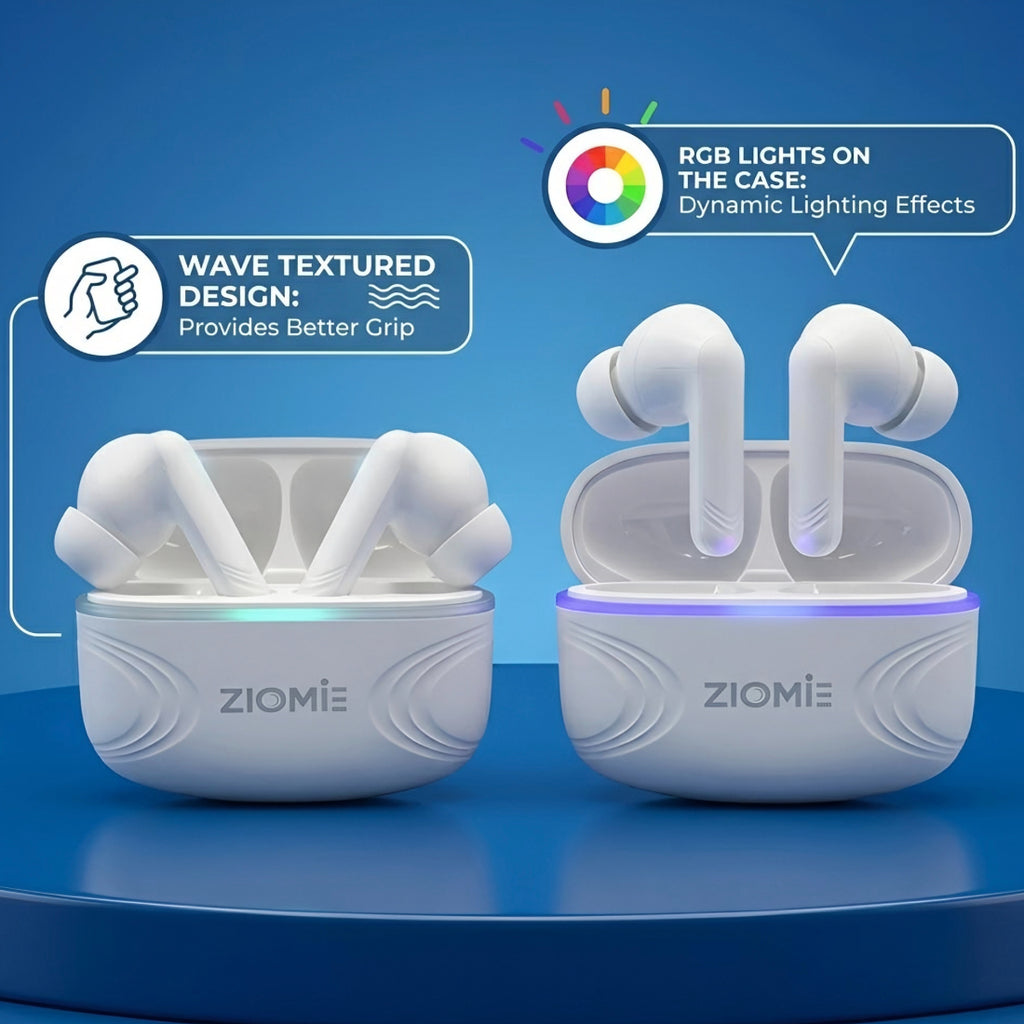 Ziome AIR True Wireless Earbuds with 72 Hours Standby Time, Deep Bass, Fast Charging & IPX4 Water Resistance  White