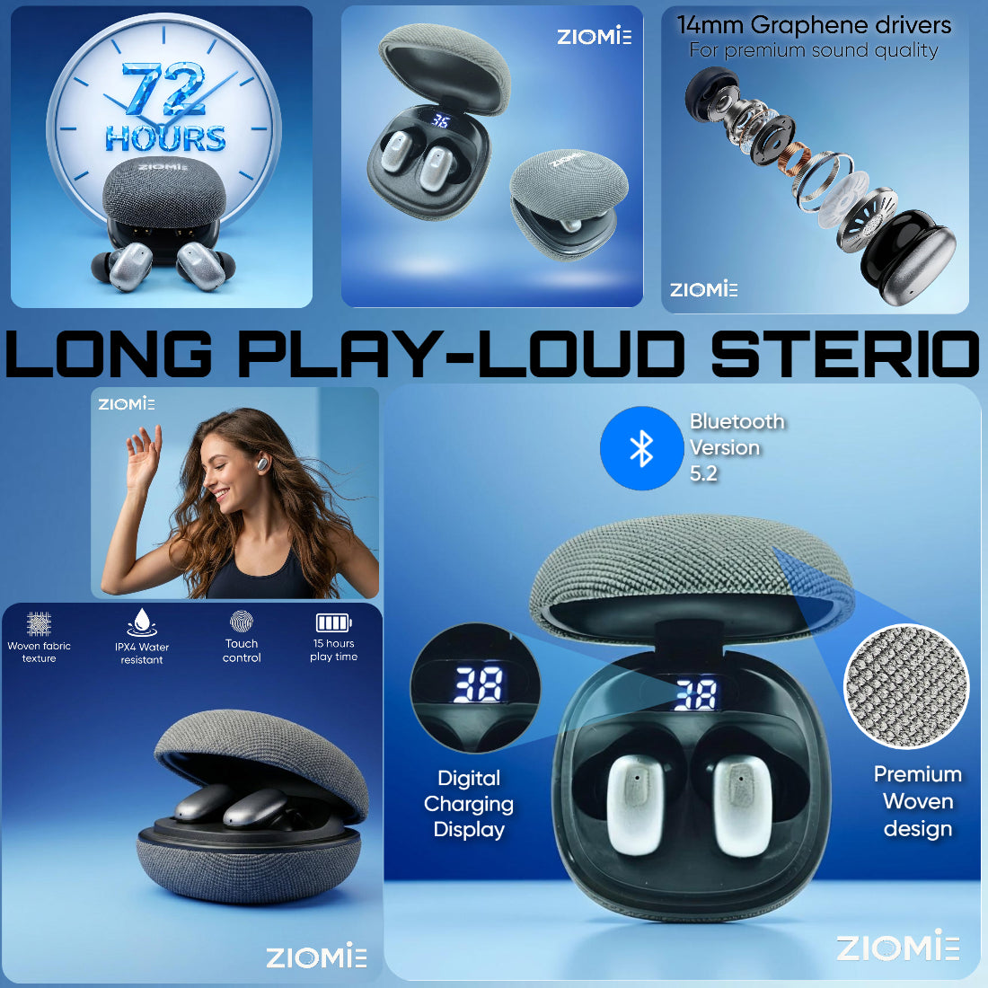 ZIOME Z 14 Pro Bluetooth (Grey, Woven Leather)