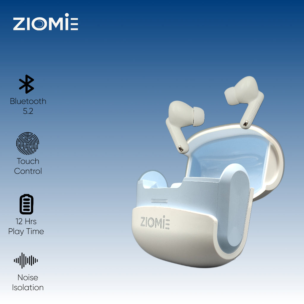 Ziome Z3-Pro Bluetooth Earbuds (Blue-White, TWS)