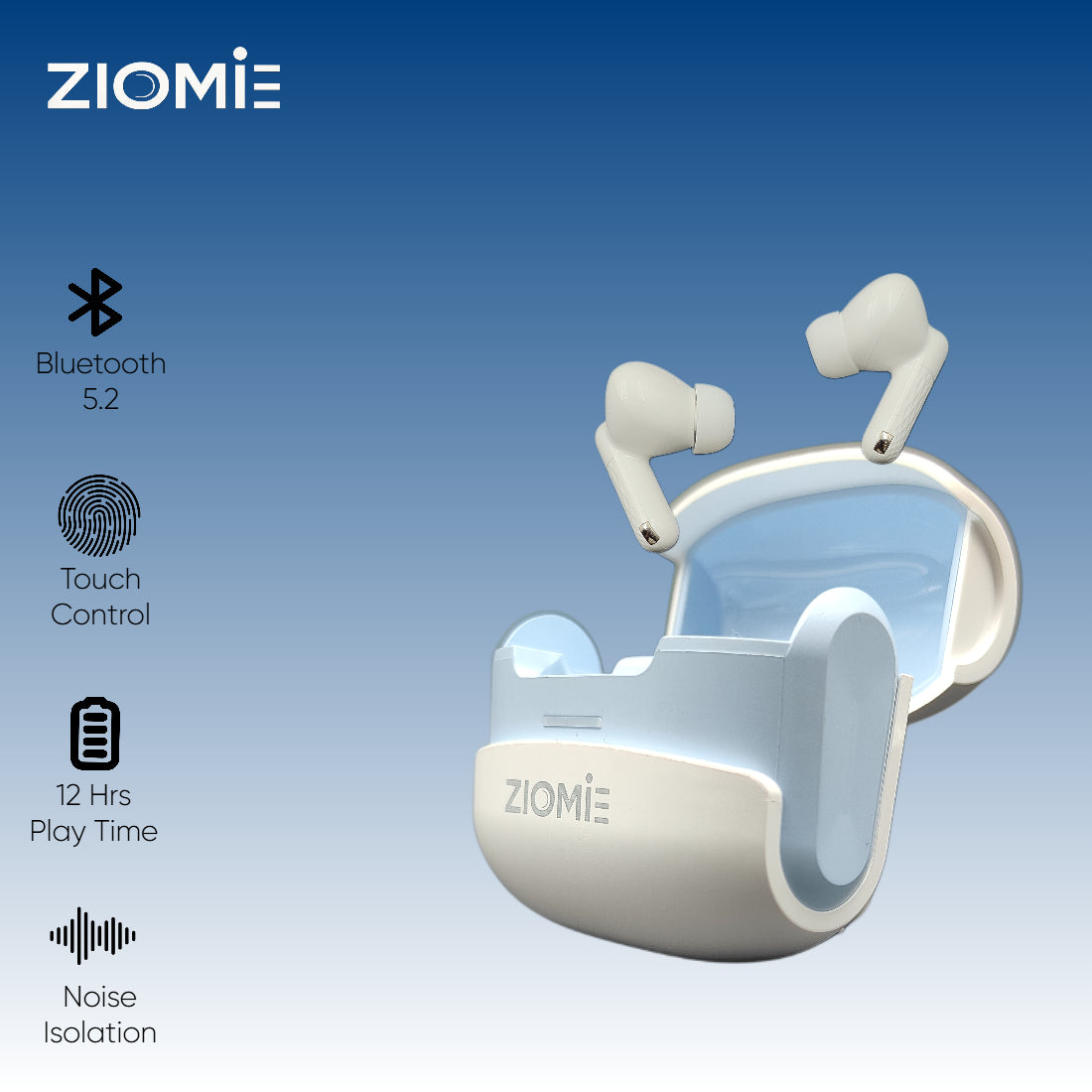 Ziome Z3-Pro Bluetooth Earbuds (Blue-White, TWS)