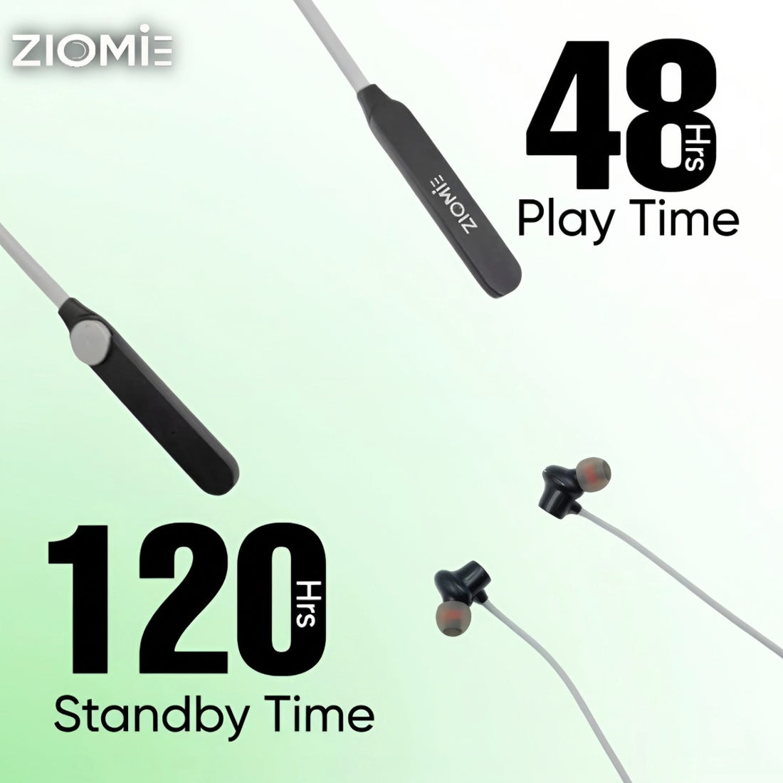 Ziome ZM 101 Neckband, 120 hours Standby time and 48 Hours play time,  Bluetooth 5.2, Grey and Black
