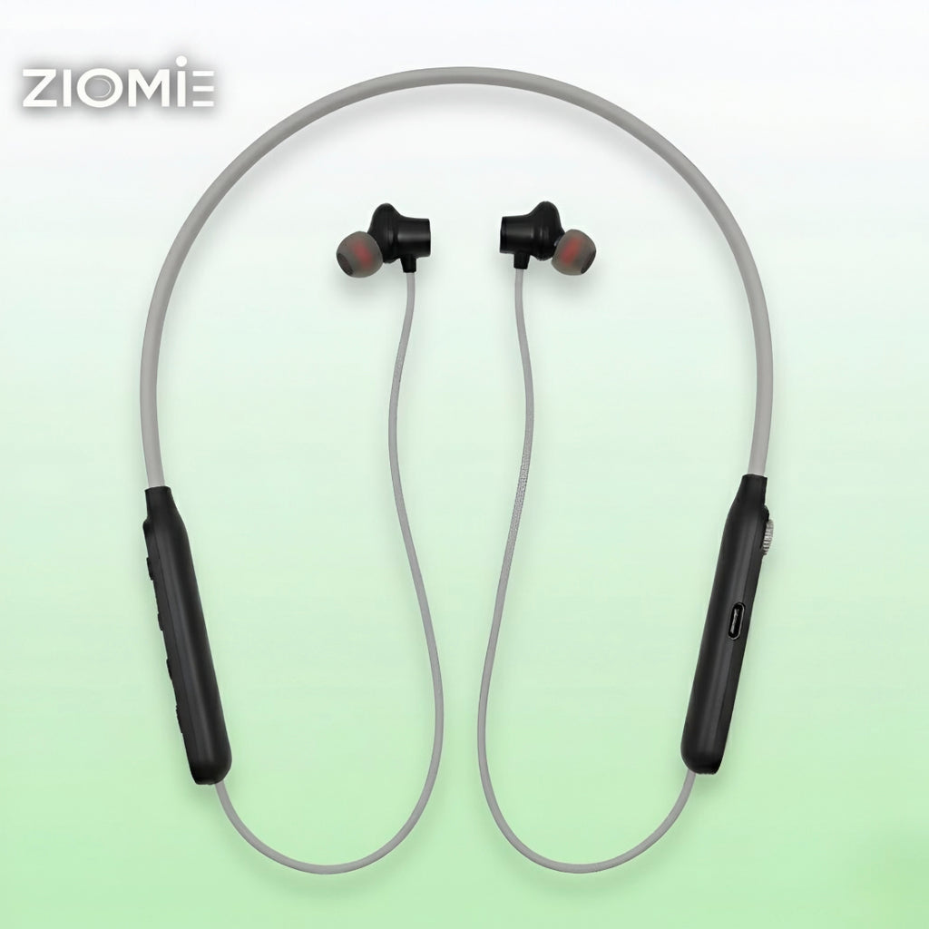 Ziome ZM 101 Neckband, 120 hours Standby time and 48 Hours play time,  Bluetooth 5.2, Grey and Black