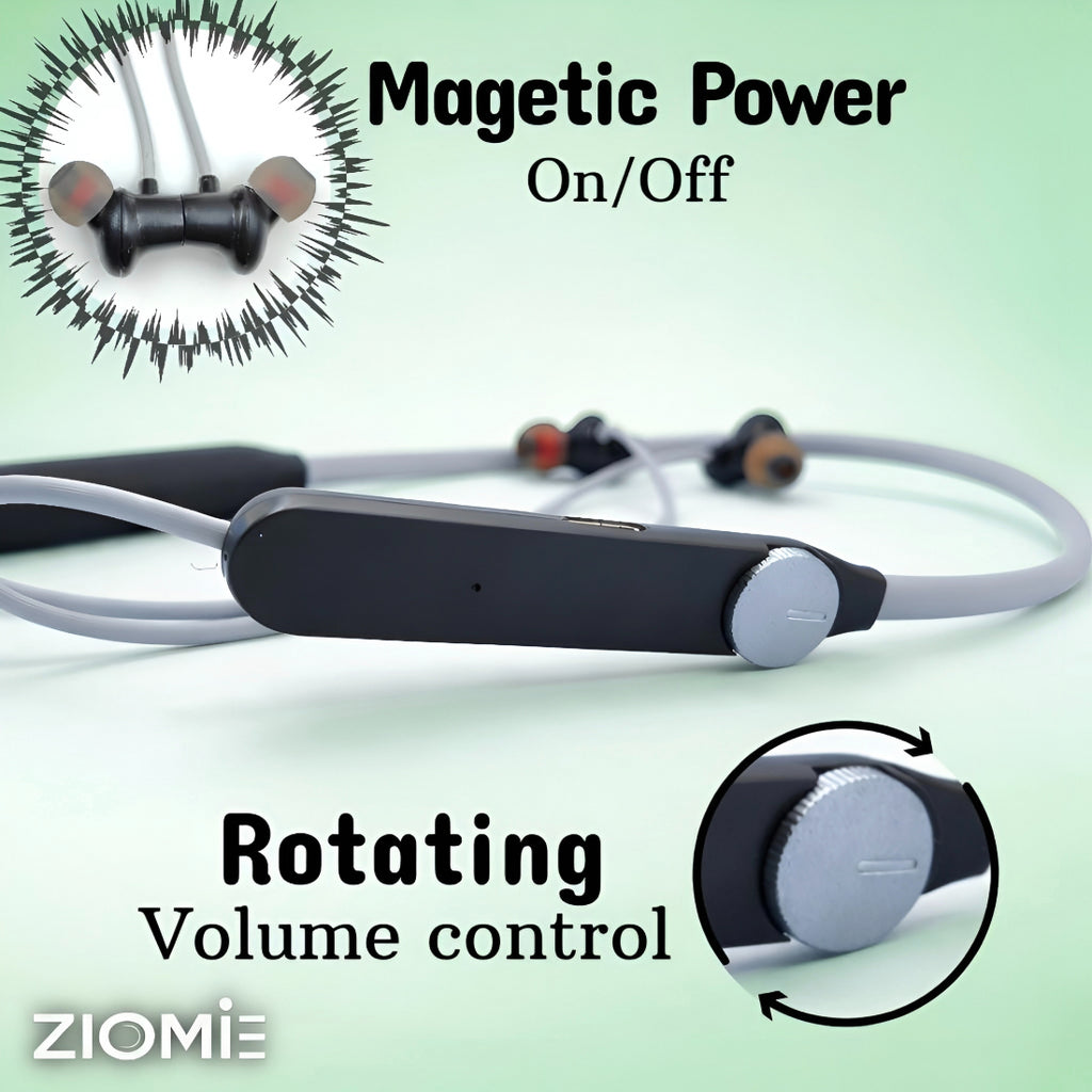 Ziome ZM 101 Neckband, 120 hours Standby time and 48 Hours play time,  Bluetooth 5.2, Grey and Black