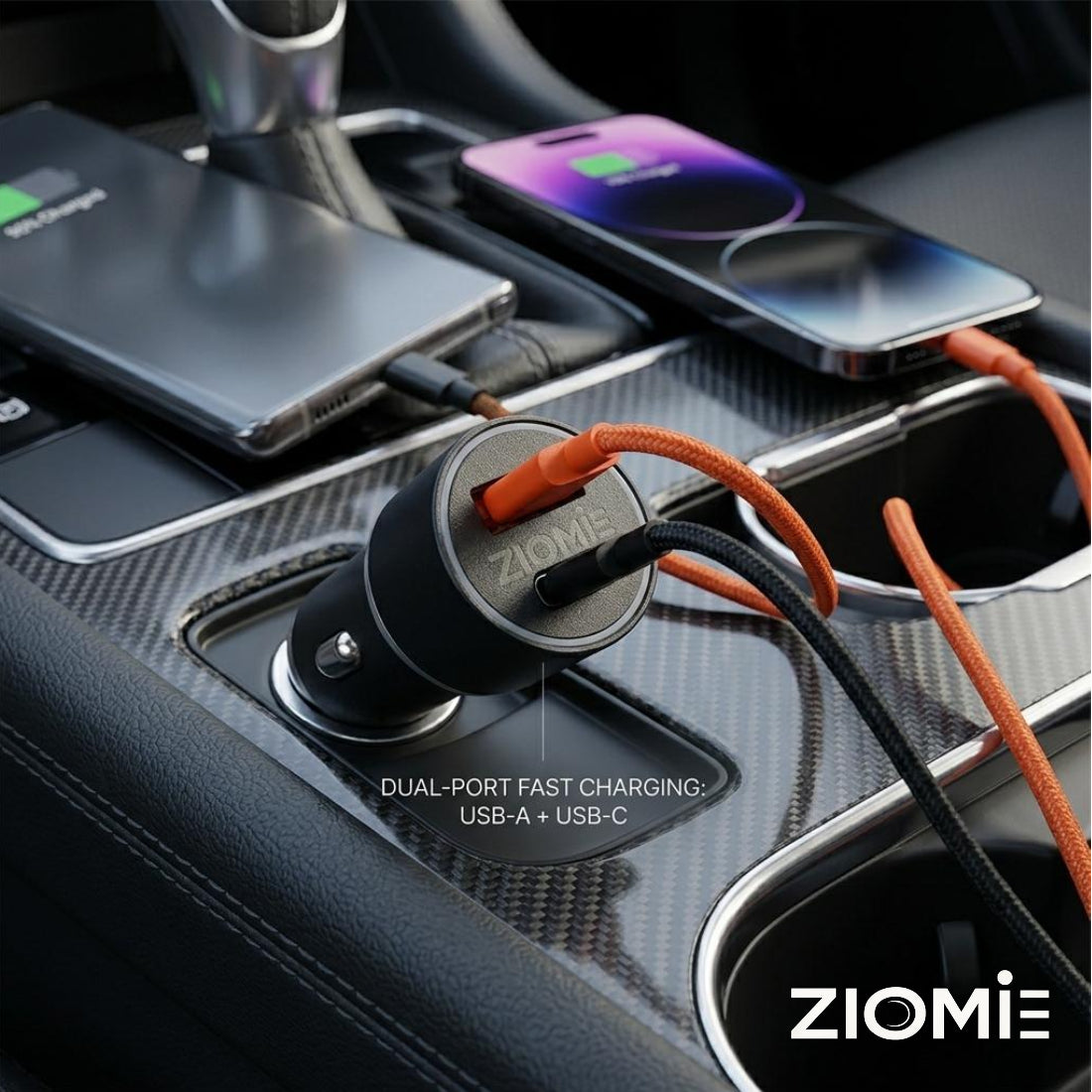 Ziome CA-50 High-Performance Car Charger – 85W Ultra-Fast Dual Port Adapter with Smart IC & Metal Body