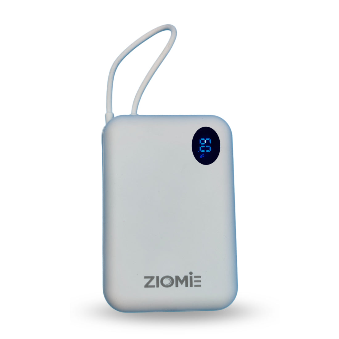 ZIOME 20000mAh Power Bank with In-Built Type-C Cable, Digital Charging Indicator, Bypass Charging Support, 1 Type-C & 1 USB-A Port (White)
