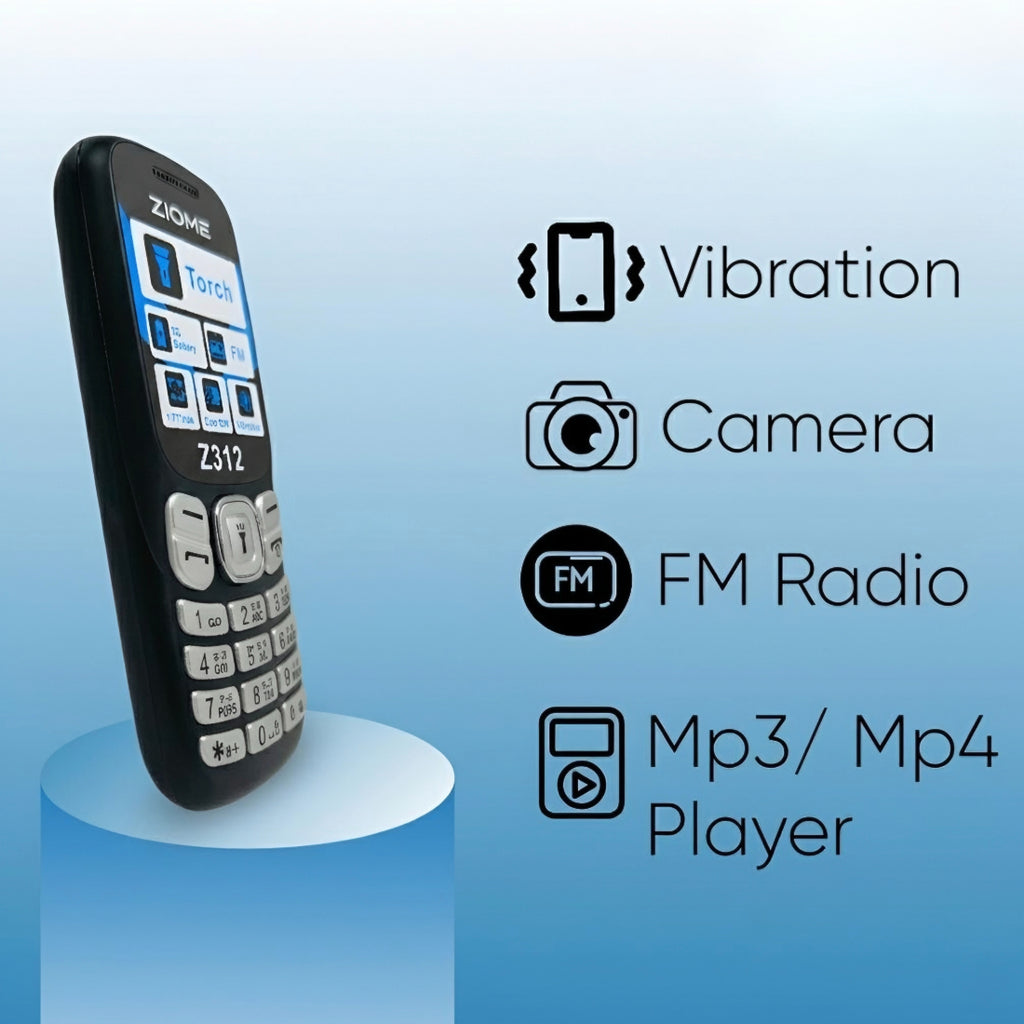 Ziome Z-312 Phone Dual SIM, Mp3/Mp4 player, Feature Phone, Black
