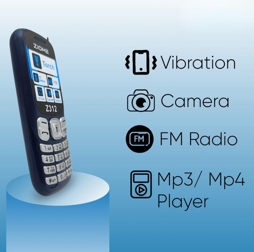 Ziome Z-312 Phone Dual SIM, Mp3/Mp4 player, Feature Phone, Blue