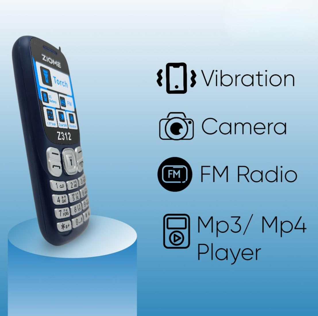 Ziome Z-312 Phone Dual SIM, Mp3/Mp4 player, Feature Phone, Blue