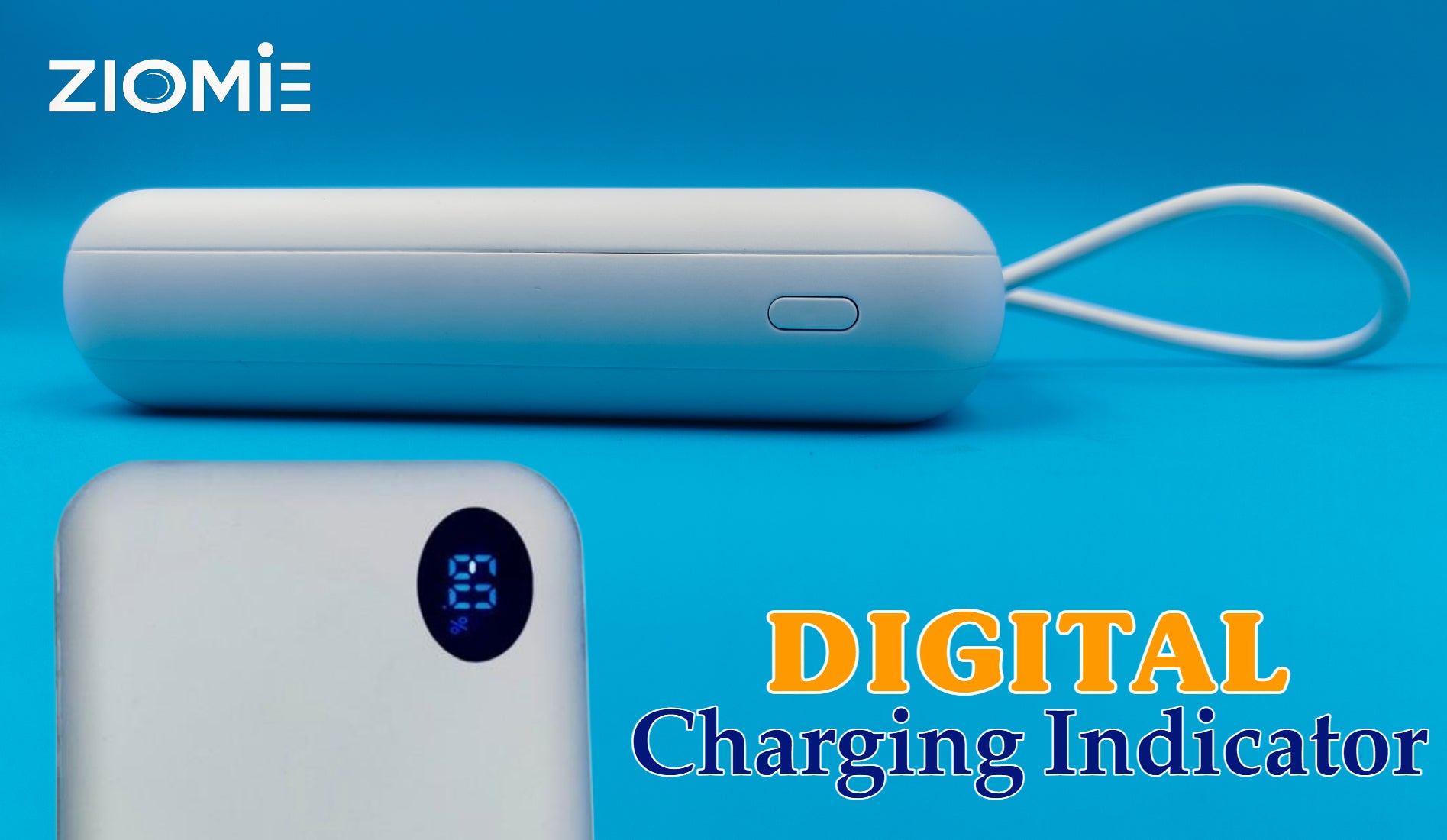 ZIOME 20000mAh Power Bank with In-Built Type-C Cable, Digital Charging Indicator, Bypass Charging Support, 1 Type-C & 1 USB-A Port (White)