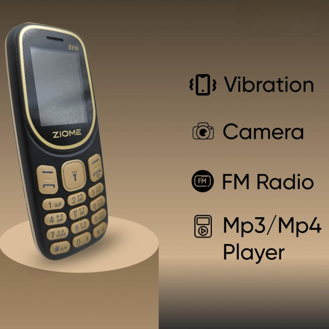 Ziome Z-316 Phone Dual SIM, Mp3/Mp4 player, Feature Phone, Black