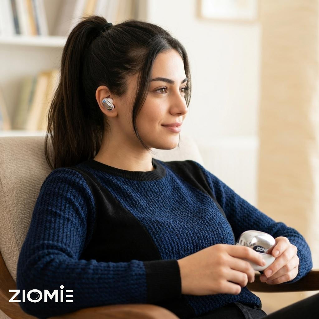 Ziome Z6 Pro Bluetooth Earbuds (White-Silver, TWS)
