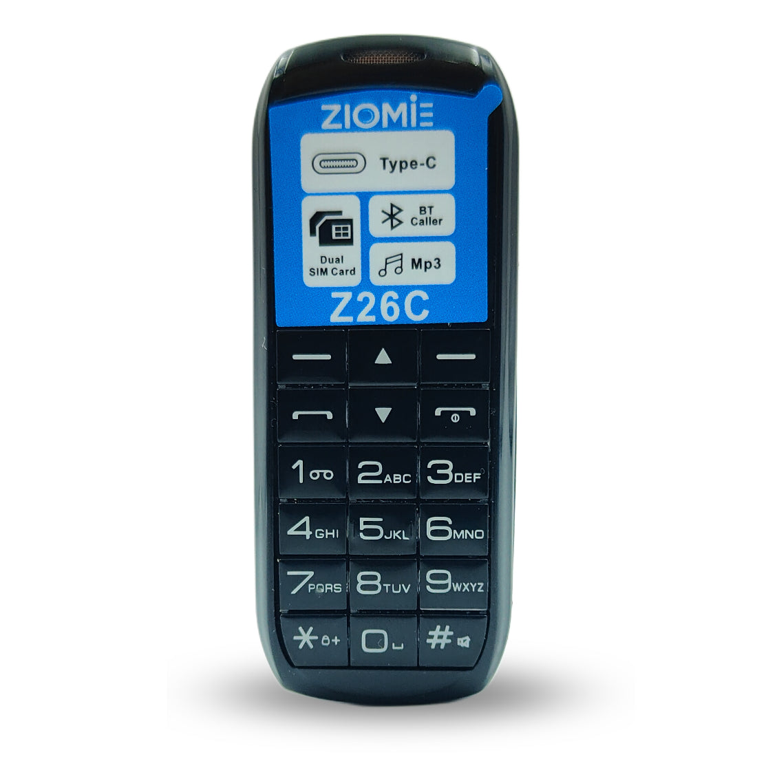 Ziome Z26C Ultra Mini Dual SIM Mobile Phone with Bluetooth Dialer, MP3 Player & Type-C Charging, Black