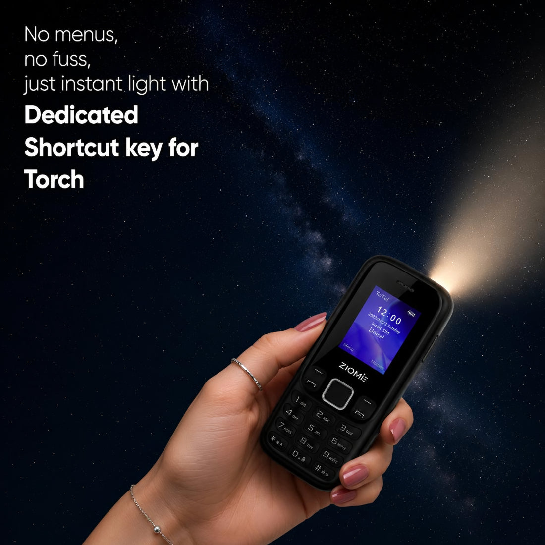 Ziome Z-2175 C Dual SIM Feature Phone with Type-C Port, Auto Call Recording, Wireless FM, Powerful Torch, and 1100mAh Battery, Black