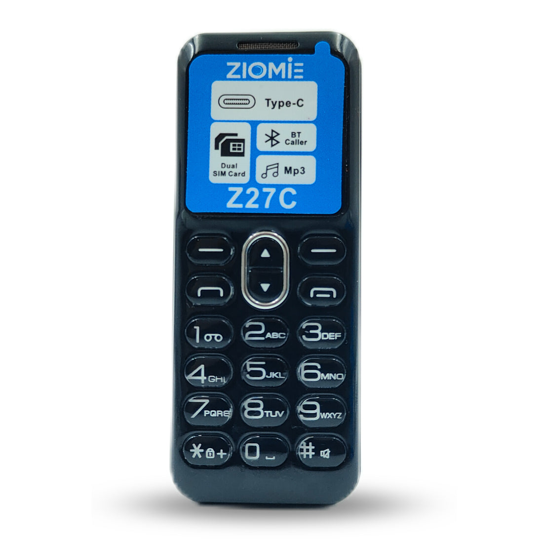 Ziome Z27C Mini Bluetooth Dialer Phone, Dual SIM Dual Standby, Type-C Charging, Crystal Keypad, MP3 Player, FM Radio, Black
