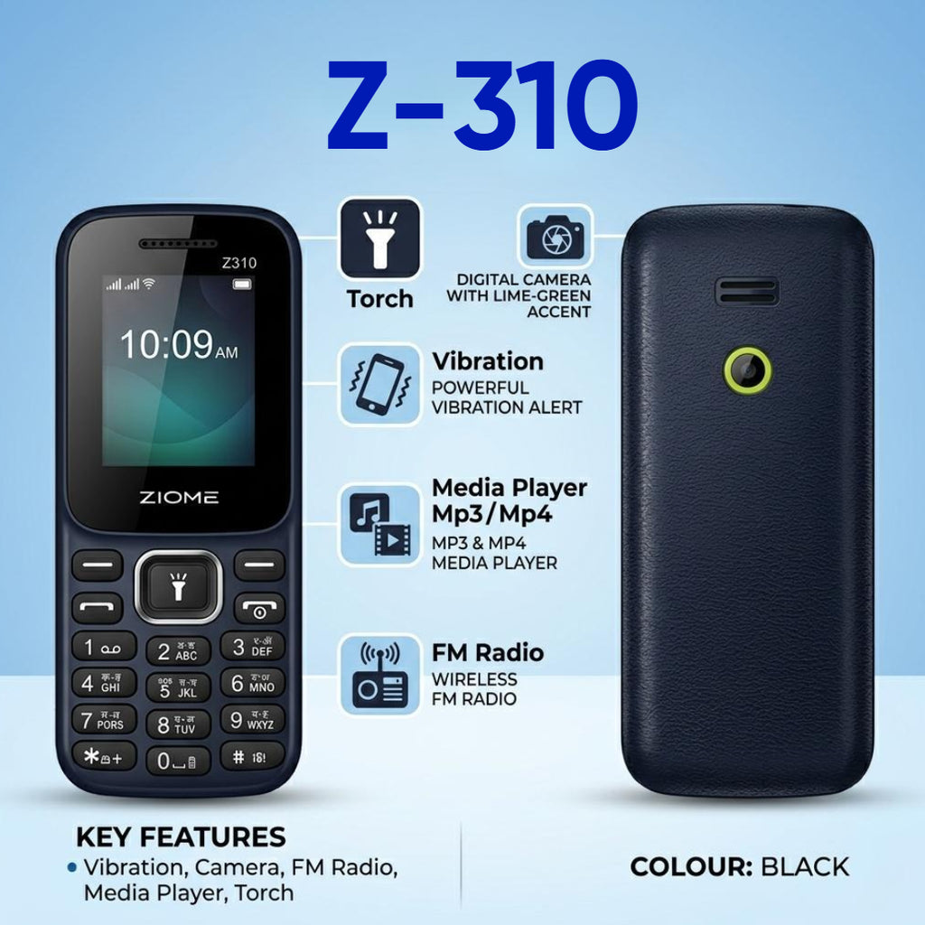 Ziome Z-310 Phone Dual SIM, Mp3/Mp4 player, Feature Phone, Black
