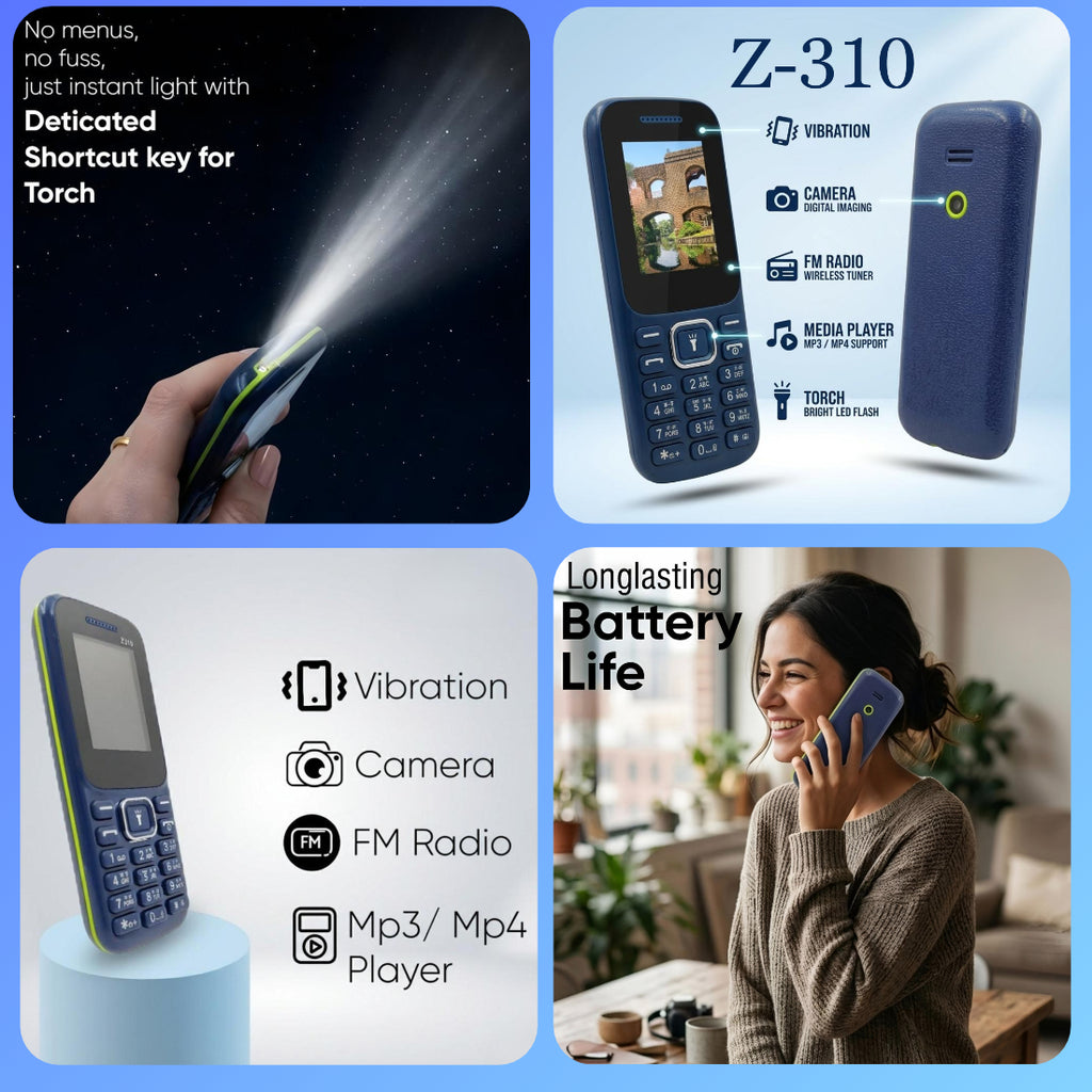 Ziome Z-310 Phone Dual SIM, Mp3/Mp4 player, Feature Phone, Blue