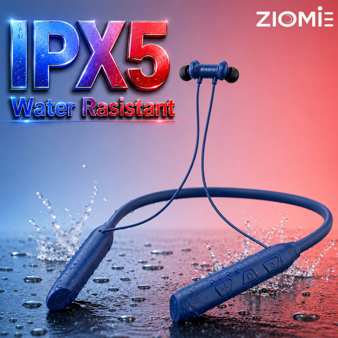 Ziome ZM-03 Neckband 72 Hours Standby time and 24 Hours Playtime Volume and Call Controller Blue