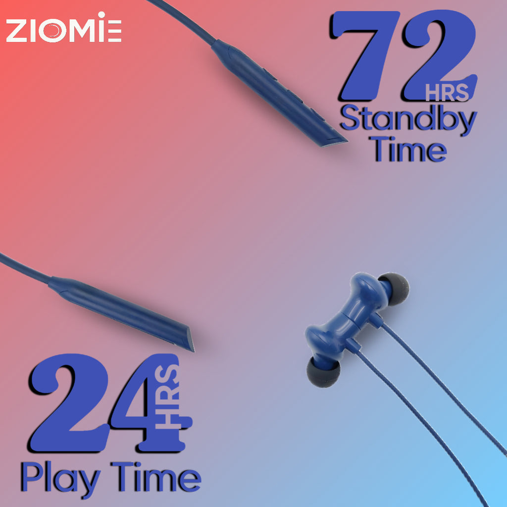Ziome ZM-03 Neckband 72 Hours Standby time and 24 Hours Playtime Volume and Call Controller Blue