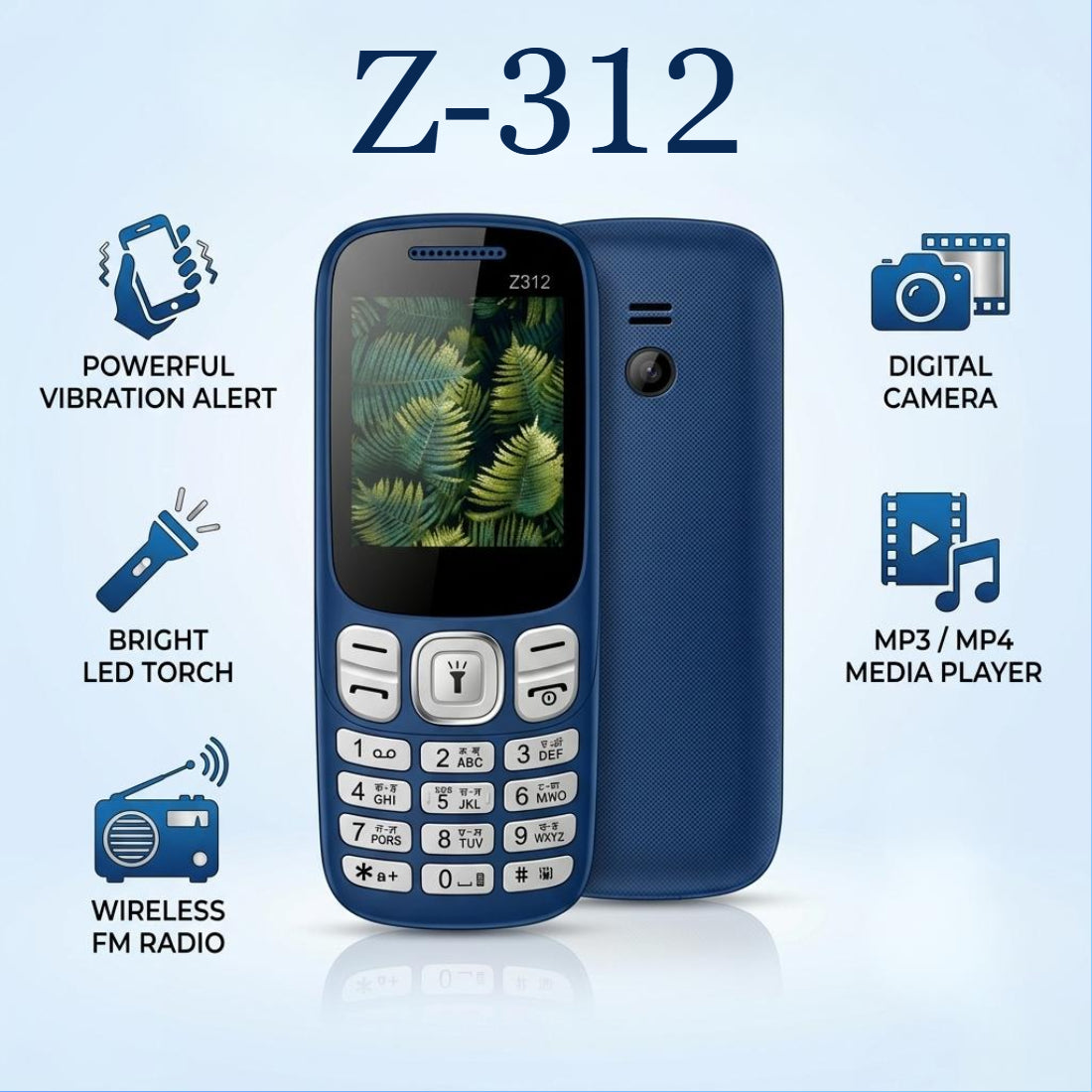 Ziome Z-312 Phone Dual SIM, Mp3/Mp4 player, Feature Phone, Blue