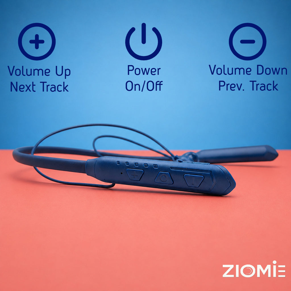Ziome ZM-03 Neckband 72 Hours Standby time and 24 Hours Playtime Volume and Call Controller Blue