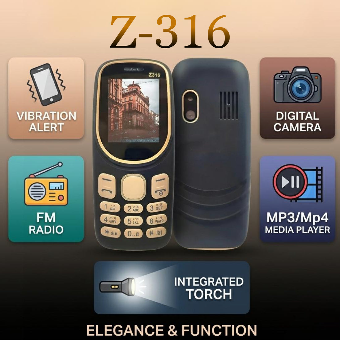 Ziome Z-316 Phone Dual SIM, Mp3/Mp4 player, Feature Phone, Black