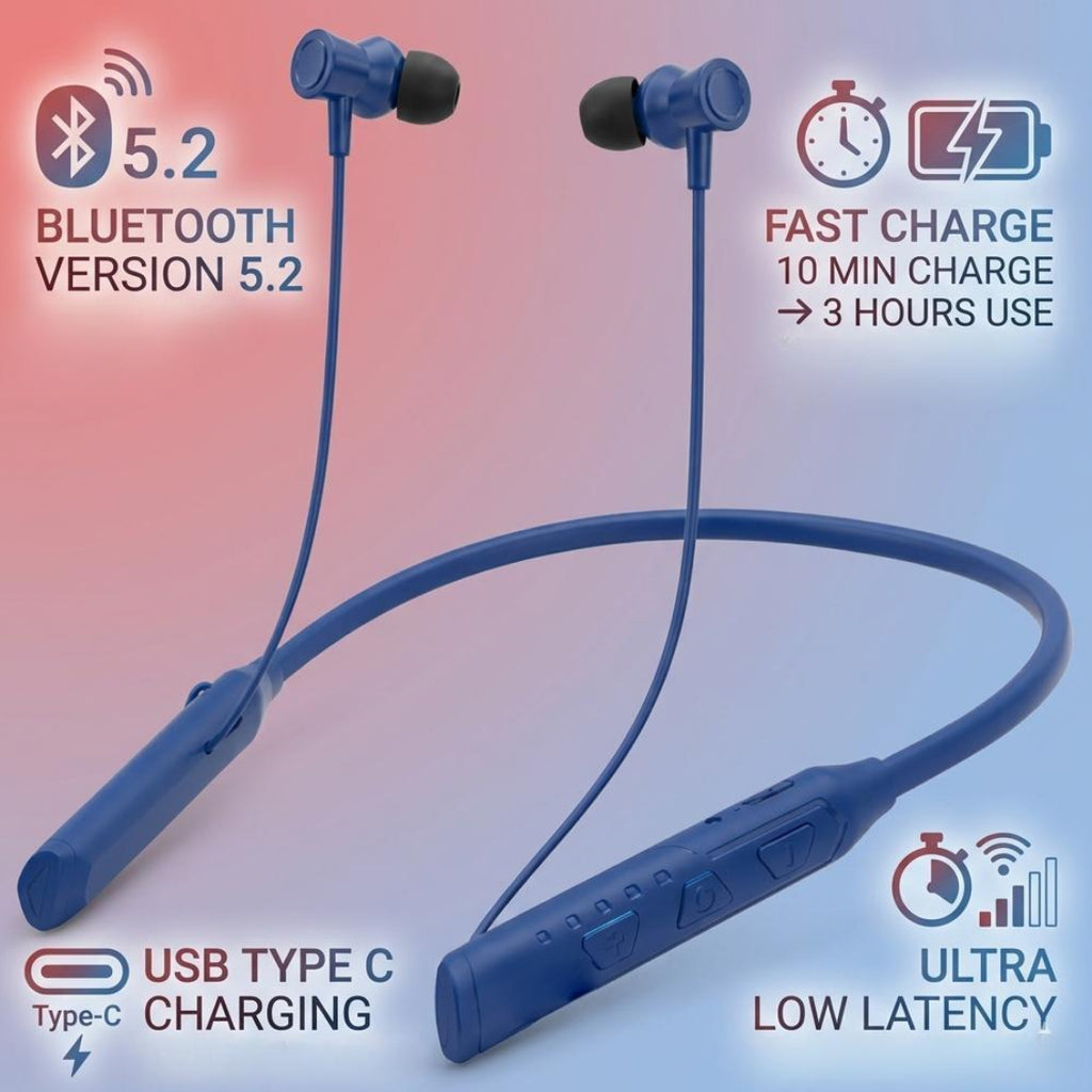 Ziome ZM-03 Neckband 72 Hours Standby time and 24 Hours Playtime Volume and Call Controller Blue
