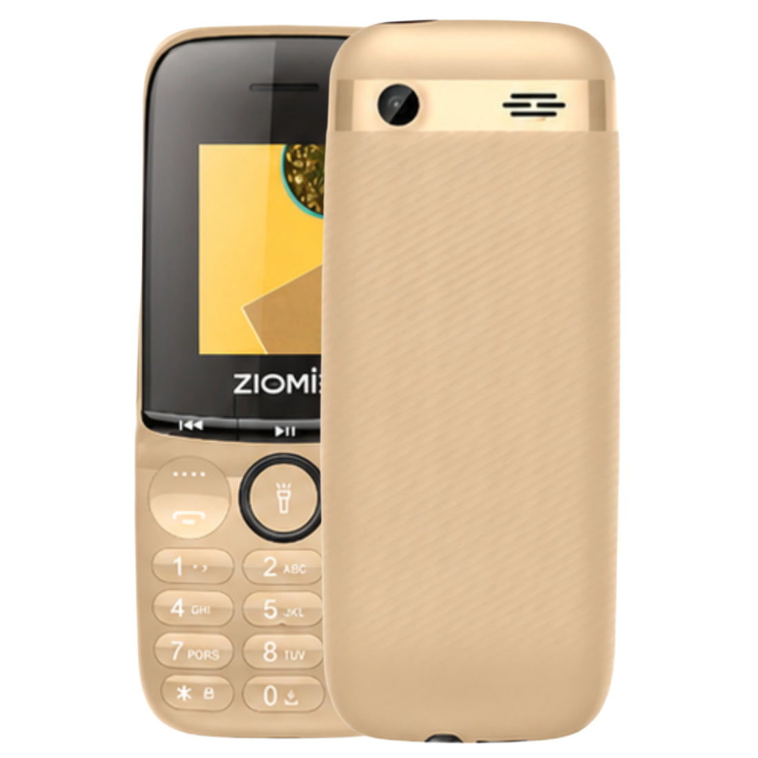 ZIOME Z3000+ Dual SIM Feature Phone with 2500mAh Battery, Dedicated Media Controls & Torch Slider, Wireless FM, 1.77-inch Display, Golden